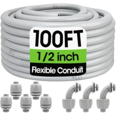 Imagem de Kit de conduíte e conector de 3 m, conduíte elétrico flexível não metálico de 1/2 com 5 conexões retas e 3 ângulos, conduíte de PVC