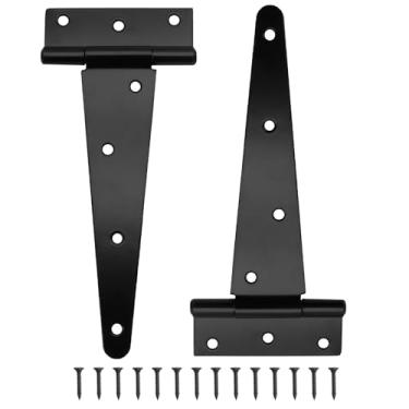 Imagem de Murtenze Pacote com 2 dobradiças para porta de galpão de 20 cm com alça em T resistente, dobradiças pretas espessas para porta de celeiro, galpão ou cercas de madeira