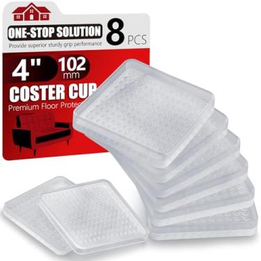 Imagem de Almofada antiderrapante para piso de madeira, 8 peças de copo transparente para porta-copos de móveis de 10 cm, prendedores de borracha antiderrapantes sem odor e sem manchas | Protetores de piso