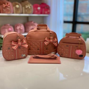 Imagem de Kit Bolsa Maternidade Redonda 4 peças Mala e Mochila 2 em 1 para Bebê 