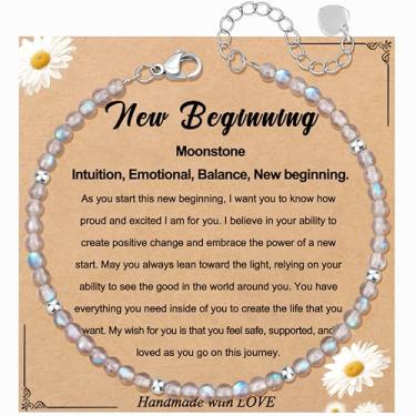 Imagem de JoycuFF Presente exclusivo de amizade para aniversário de melhor amiga, melhor amigo, colega de trabalho, presentes de Natal, pulseiras com contas de pedra da lua para mulheres, joias inspiradoras