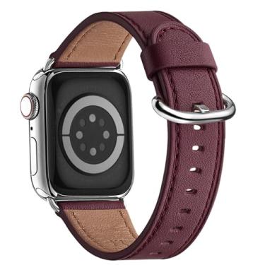 Imagem de WFEAGL Pulseira feminina de couro genuíno de grão superior para Apple Watch Ultra, SE e séries 9, 8, 7, 6, 5, 4, 3, 2 e 1 de 49 mm, 45 mm, 44 mm e 42 mm (vinho + prata)
