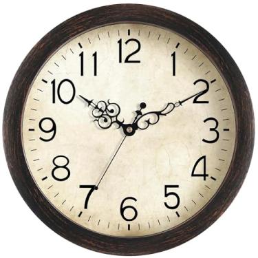 Imagem de KECYET Relógio de parede, relógios de parede vintage, quartzo operado por bateria, silencioso, sem tique-taque, 40 cm, estilo retrô, rústico, relógio decorativo para cozinha, banheiro, escritório em