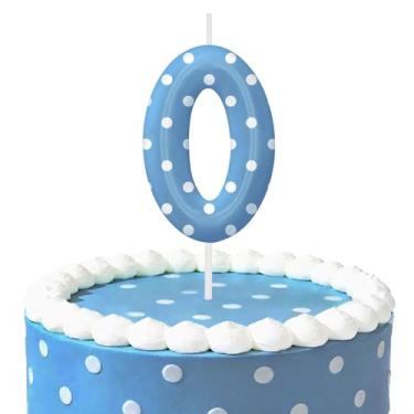 Imagem de Velas de aniversário de bolinhas azuis para bolo, velas número 0, decorações de aniversário, suprimentos de festa, topo de bolo de bolinhas para decoração de festa temática para meninos e meninas