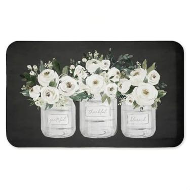 Imagem de White Roses in Country Jars Tapete antifadiga, ergonômico acolchoado para cozinha e tapete de pé com suporte antiderrapante, tapete confortável ecológico, design por letras e forrado, 76 x 45 cm