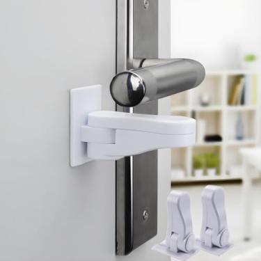 Imagem de Trava de nível de porta (pacote com 2) à prova de segurança do bebê, operação com uma mão para adultos, travas de maçaneta com adesivo, sem necessidade de ferramentas para instalar, para proteger