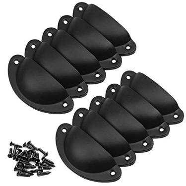 Imagem de 10 peças de maçanetas vintage, maçanetas de porta, puxadores de ferro com parafusos para móveis de armário de gaveta de cozinha, 8,2 cm x 3,5 cm (preto)