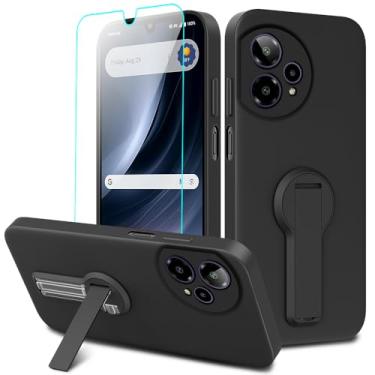 Imagem de Capa de telefone compatível com Cricket Icon Plus 2026/Att Verge 2 com protetor de tela, 360° giratório dobrável oculto/suporte de silicone TPU capa protetora para Cricket Icon Plus 2026 - preta