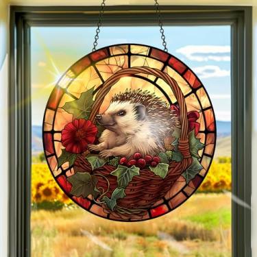 Imagem de Apanhador solar de acrílico colorido, decoração de janela suspensa de ouriço, arte de parede de arco-íris, para sala de estar, quarto, varanda, decoração de jardim interno e externo, 19 x 19 cm