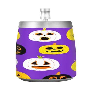 Imagem de Qilmy Cinzeiro de aço inoxidável Yellow Pumpkins com tampa - Cinzeiro de cigarro à prova de vento sem cheiro sem fumaça para casa, escritório, carro, pátio, varanda (uso interno e externo)
