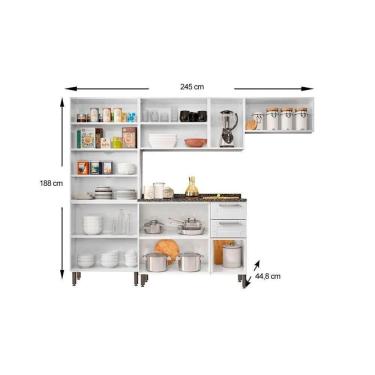 Imagem de Kit De Cozinha Completa 4 Peças Múltipla (2 Armários 1 Balcão 1 Paneleiro) C4p86 Branco - Bertolini