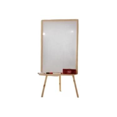 Imagem de Cavalete Porta Bloco com Quadro Branco, Madeira de Pinus, 60x90cm, 1,80m de Altura, Branco, Acabamento Luxo