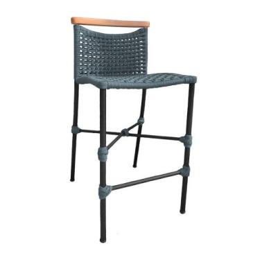 Imagem de Banqueta Anne Em Corda Náutica Base Em Alumínio Preta Com Detalhe Em M