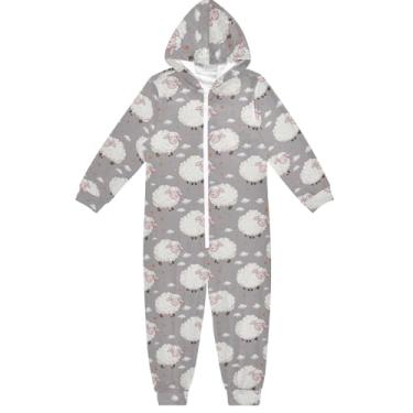 Imagem de Macacão infantil fofo cinza ovelha macacão de uma peça roupas para casa meninos meninas 5-6 anos, Linda ovelha cinza, 12-13 Anos
