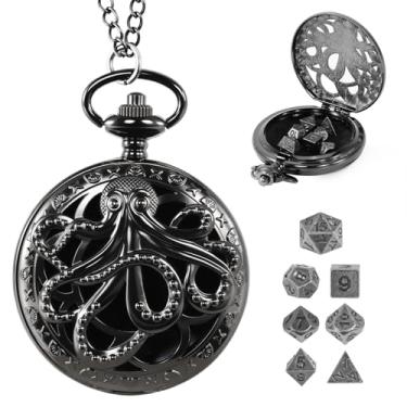 Imagem de Banloga D&D Dice Set,7PCS Metal Dice for Dungeons and Dragons,Mini Dice Set with Pocket Watch Case,Role Playing Board Games Accessories (Octopus, Black)