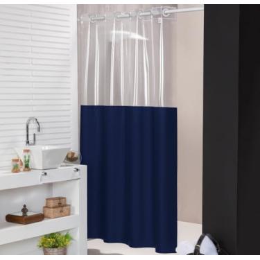 Imagem de Cortina para Box de Banheiro Impermeável com Ilhós (Azul-marinho)