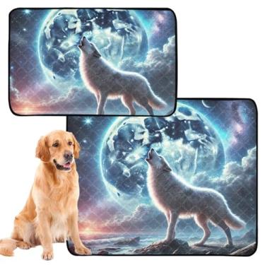 Imagem de Lobo Uivando Lua Noite Lavável Cachorro Pee Pads Pet Reutilizável Tapete de Gaiola de Cachorro Bonito À Prova D'Água Absorvente, Médio + Grande, Conjunto de 2