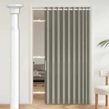 Imagem de AJAZZ Cortina magnética para porta sanfonada 100% blackout para quarto, sala de estar, cozinha, portas, conjuntos de cortinas incluídos, 1 pacote, L 139 x C 203 cm, cinza
