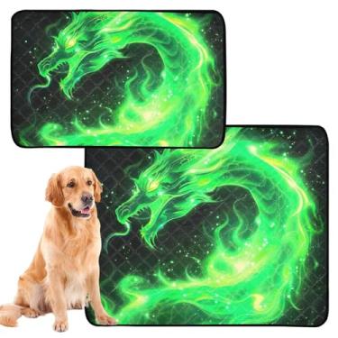 Imagem de Tapetes laváveis para animais de estimação, dragão de fogo verde, reutilizáveis para animais de estimação, treinamento, penico, à prova de vazamento, impermeável, tapete de cercadinho para cães, médio