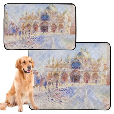 Imagem de TSENQUE Almofadas laváveis para cães à prova d'água para gaiola de cachorro fofo Venice Piazza Auguste Renoir Print Pet Pad reutilizável para filhotes, absorvente, pequeno x pacote com 3
