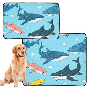 Imagem de Cute Sharks Baleia Estrelas Azuis Lavável Cachorro Almofadas de Xixi Impermeáveis Tapetes de Cachorro Bonito Reutilizável Almofada de Xixi para Gatos Absorventes Cachorros Almofada de Penico, Médio +