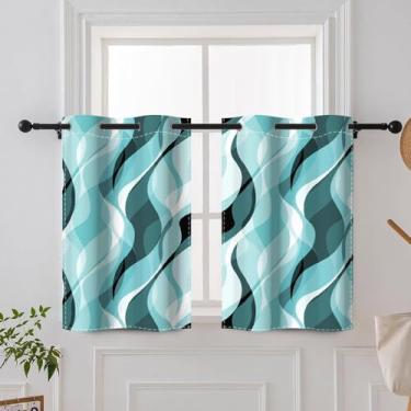 Imagem de DORCEV Cortinas blackout verde ciano linhas onduladas arte abstrata estética gradiente geométrico cortinas de janela isolamento térmico escurecimento de quarto cortinas de cozinha, 66 x 91 cm, 2