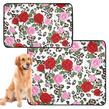 Imagem de Almofadas de xixi de leopardo rosa vermelha rosa lavável para animais de estimação almofadas de treinamento absorvente extra grande tapete impermeável para gaiola de cachorro, pequeno x pacote com 3