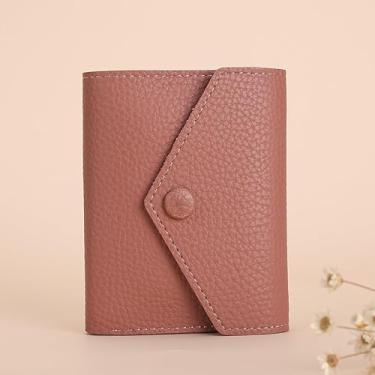 Imagem de Carteira feminina de couro genuíno com dobra dupla/tripla - Suporte minimalista para cartão de crédito com bloqueio de RFID e bolso para moedas, rosa, Casual
