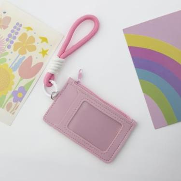 Imagem de Porta-cartões de dopamina, estojo portátil com alça de pulso para homens e mulheres, adequado para cartões de identificação e armazenamento de pequenos trocos, rosa, Clássico