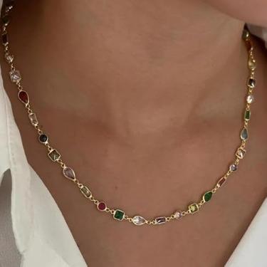 Imagem de 1 colar bonito em forma de lágrima colorido imitação de joias de metal dourado para mulheres usarem em festas