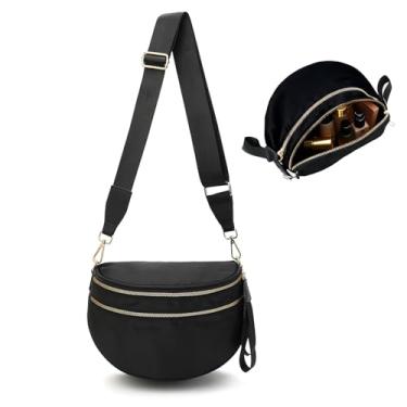 Imagem de Bolsas femininas transversais, bolsas transversais para mulheres com vários compartimentos e alças ajustáveis, leves e espaçosas. Bolsas transversais para viagens, academia e mães (preto da meia-noite