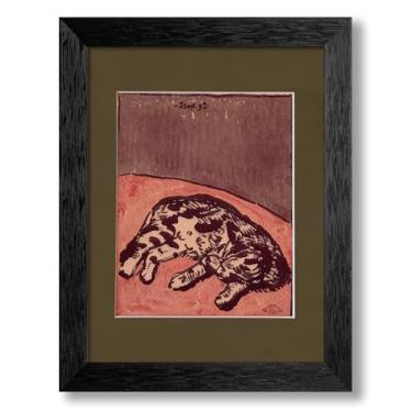 Imagem de Pôster de gato fofo arte de parede de animais modernos de meados do século pintura em tela estética vintage para quarto dormitório decoração de parede presentes para amantes de gatos 20 x 25 cm