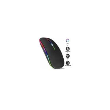 Imagem de Mouse Sem Fio Recarregável, Ergonômico, com Led RGB, Conexão Dual Bluetooth 5.0/USB 2.4GHz, DPI Ajustável, perfeito para Notebook, Laptop,PC, Desktop, Silencioso (Preto)