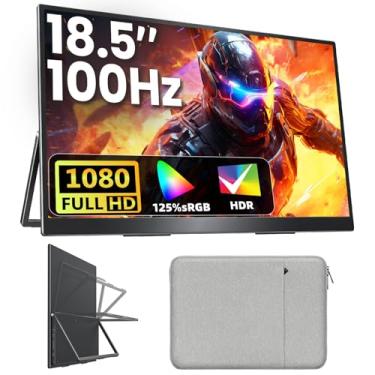 Imagem de Monitor portátil Upperizon 18,5 polegadas 1080p FHD 100Hz 125% sRGB HDMI USB-C, grande monitor portátil para laptop, MacBook Xbox PS4/5, monitor de viagem com suporte, compatível com VESA