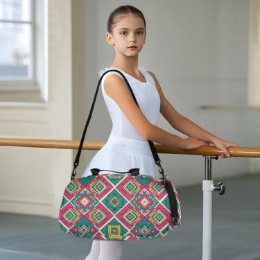 Imagem de CEBUGI Bolsa esportiva para meninas, meninos, estampa retrô, bolsa de ginástica, com compartimento para sapatos, bolsa de fim de semana