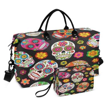 Imagem de CEBUGI Bolsa esportiva acolchoada Sugar Skulls para mulheres, grande, bolsa de viagem de fim de semana, bolsas hospitalares para trabalho de parto e parto