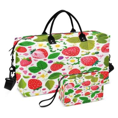 Imagem de CEBUGI Bolsa feminina acolchoada com folhas de morango, bolsa de viagem de fim de semana, bolsas hospitalares para trabalho de parto e parto