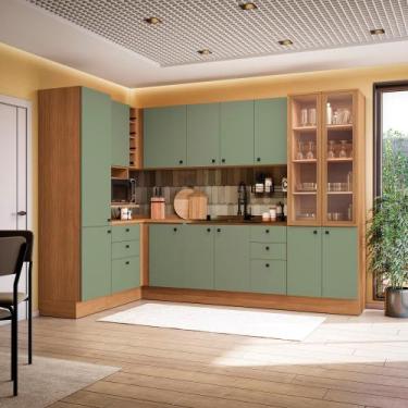 Imagem de Cozinha Modulada Pixel Kappesberg 100% MDP Canela/Verde Frevo 456cm