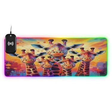 Imagem de CEBUGI Giraffes Mouse pad de carregamento sem fio 15 W rápido para jogos com 14 iluminação LED RGB para jogos, PC, laptop, mesa 90,9 x 39,9 cm