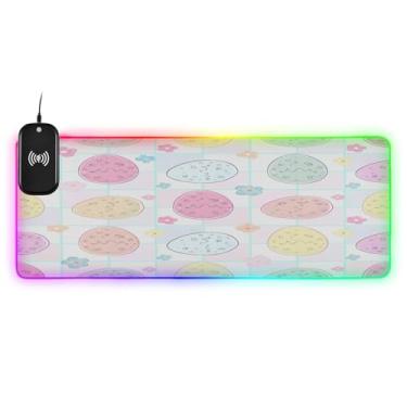 Imagem de CEBUGI Ovos de Páscoa coloridos com carregamento sem fio mouse pad rápido de 15 W para jogos com iluminação LED RGB 14 para jogos, PC, laptop, mesa de 80 x 30 cm