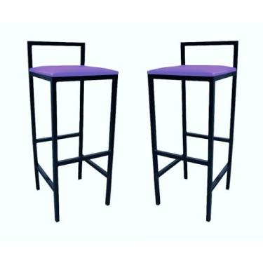 Imagem de Kit 2 Banqueta Alta Com Encosto Quadrada Estilo Industrial Cozinha Balcão Bar(Roxo)