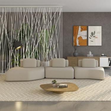 Imagem de Sofá Ilha Sala de Estar Dakota 3 Módulos 484cm Encostos Almofadas Soltas Bouclê Bege G33 - Gran Belo (FDL)