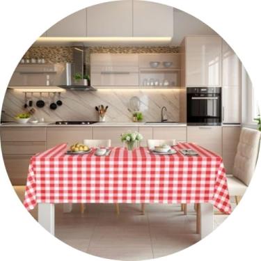 Imagem de Toalha De Mesa Termica Plastica Retangular 6 Lugares 140x200 2 Metros Xadrez Vermelho