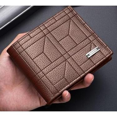 Imagem de Carteira masculina de couro PU, carteira dobrável com compartimento para vários cartões de grande capacidade, design fino e espaçoso, carteira clássica de cor sólida para uso diário, presente para