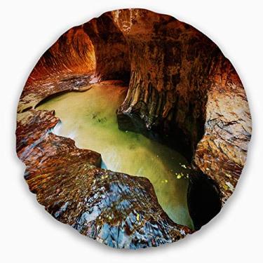 Imagem de Designart Narrows in Zion National Park Utah, paisagem redonda, sofá, almofada de alta qualidade + capa de almofada impressa em ambos os lados 40 cm