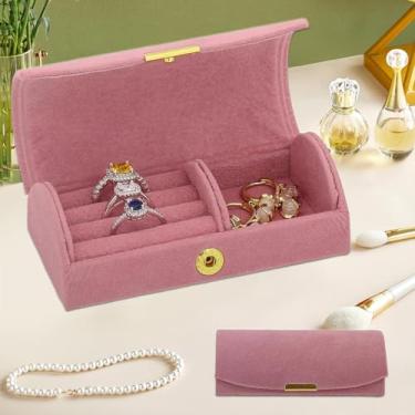 Imagem de Caixa de joias pequena, mini estojo de joias de viagem, organizador de armazenamento de viagem portátil para anéis, brincos, presentes para mulheres (rosa, 10 x 5 x 3,3 cm)