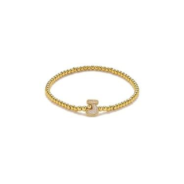 Imagem de ZKJTEARY Pulseiras femininas com inicial bolha banhadas a ouro 18 quilates com letras de balão alfabeto A-Z com contas elásticas joias iniciais para mãe, namorada, filha, One Size, Aço inoxidável, Sem