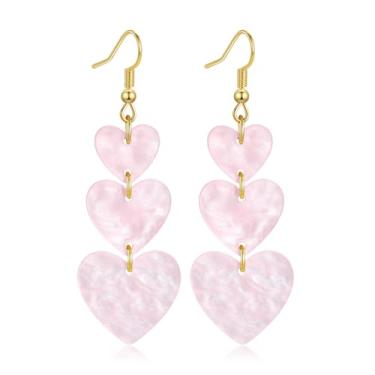 Imagem de Brincos de coração para mulheres, brincos pendentes de mármore rosa claro, joias românticas de dia dos namorados para ela, acessório de casamento na primavera, Regular size, Acrílico, Sem pedra