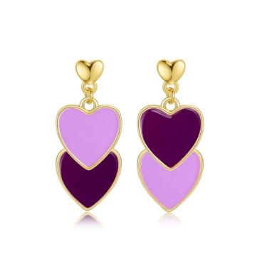 Imagem de Brincos de coração para mulheres, brincos de coração duplo vermelho e rosa, joias pendentes de dia dos namorados, presentes românticos fofos para namorada e esposa, Regular size, Acrílico, Sem pedra