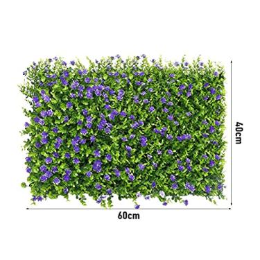 Imagem de KIMISS Cerca de Hedge Artificial de Grama Artificial para Jardim, Quintal e Decoração - Tela de Privacidade Sem Manutenção, Fáceis de Instalar Painéis de Parede Verde (Eucalia de flor de cinto roxo)